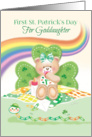 1st St. Patrick’s Day, Goddaughter -Teddy Sitting by Shamrock card