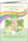 1st St. Patrick’s Day, Niece -Teddy Sitting by Shamrock card