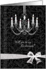 Bridesmaid Invitation, Elegant, White Decorative Chandelier on Black card