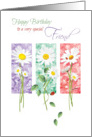 Birthday, Friend, 3 Long Stem Daisies On Color Panels with Ladybirds card