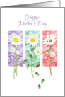 Mother’s Day, - 3 Long Stem Daisies on Color Panels card