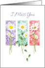 I miss You, Blank, - 3 Long Stem Daisies on Color Panels card