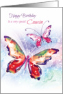 Birthday, Cousin - 2 Colorful Butterflies on Soft Water-color card