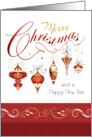 Christmas & New Year, Ornaments Hang from the word Merry Christmas card