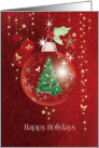 Happy Holidays, Red Decorative Bauble with Tree inside card