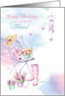 Birthday, Friend, Wind Chime on Patio, Chair and Flowers card
