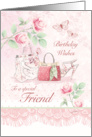 Birthday Wishes, Friend, Shoe, Bag, Purse and Roses card