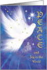 Blue, Christmas, Peace & Joy, with White, Fluffy, Dove card