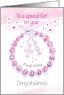 Congratulations, First Holy Communion, Girl’s, Pink, Bracelet card