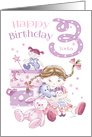 Birthday, 3 Today, Girl, Hugs, Doll, Teddy and Bunny card
