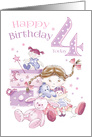 Birthday, 4 Today, Girl, Hugs, Doll, Teddy and Bunny card