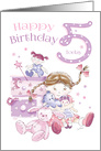 Birthday, 5 Today, Girl, Hugs, Doll, Teddy and Bunny card