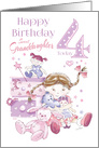 Granddaughter, Birthday, 4 Today, Girl, Hugs, Doll, Teddy and Bunny card