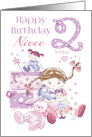 Niece, Birthday, 2 Today, Girl, Hugs, Doll, Teddy and Bunny card