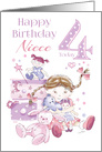 Niece, Birthday, 4 Today, Girl, Hugs, Doll, Teddy and Bunny card