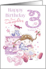Daughter, Birthday, 3 Today, Girl, Hugs, Doll, Teddy and Bunny card