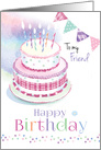 Happy Birthday, Friend, 2 Tier Cake with Candles and Buntings card