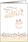 Congratulations, Twin Girls, New Baby Girls on Swing card