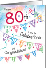 80th Birthday, Celebrations, with 4 rows of Buntings card