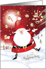 Christmas, Juggling, Jingle Bells. Santa Juggling Sleigh Bells card