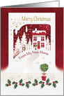 Merry Christmas, From My New Home, Red Roof House in Snow card