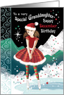 December Birthday, Granddaughter, Girl on Ice-Skates card