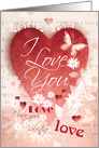 Valentine’s Day, I Love You, Large Red Heart, Daisies & Butterfly card