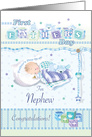 1st Father’s Day, for Nephew. Baby, Boy, and Puppy, Asleep together card