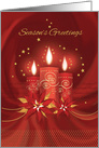 Season’s Greetings, Christmas Poinsettias with 3 Red Candles card
