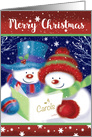 Merry Christmas, Two Cute Snowmen Caroling card