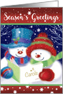 Season’s Greetings, Two Caroling Snowmen with Song Book card