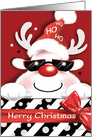 Merry Christmas, Ho Ho Ho! Face of White Deer in Shades with Present card