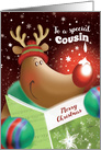 Merry Christmas, Cousin, Cute Deer with Snowdrop on Nose card