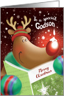 Merry Christmas, Godson, Cute Deer with Snowdrop on Nose card