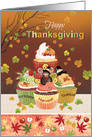 Happy Thanksgiving, Tier of Cupcakes with Harvest Toppings card