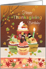 Thanksgiving, Birthday, Cupcakes with Candle and Harvest Toppings card
