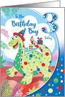 Cute Dinosaur in hat, Birthday Boy, Age three card