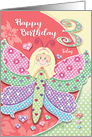 Cute Butterfly Girl, Birthday Girl, Age three card