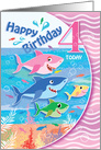 Cute Sharks, Under the sea, Birthday Girl, Age four card