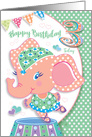 Baby Elephant Ballerina, Birthday Girl, Age Three card