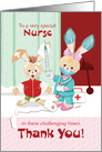 Nurses Day, Coronavirus, Female Bunny in Scrubs tends to Patient. card