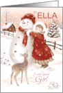 To Ella, Snowman, Reindeer and Little Girl card