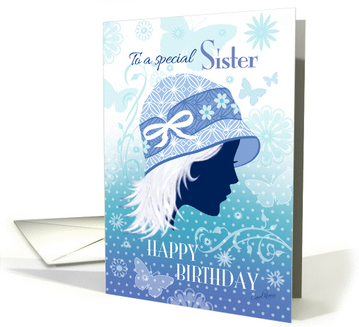 Birthday for Sister - Silhouetted Female Face in Blue... (1172450)