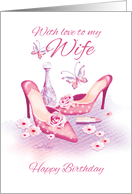 Birthday for Wife - Ladies Pink Shoes with Perfume and lipstick card