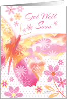 Get Well Soon - Decorative Butterfly in shades of pink and lemon card