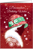 December Birthday, Girl in Fashionable Red Hat card