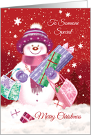 Merry Christmas, Snow woman Shopping. card