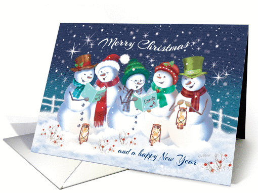 Christmas, New Year, 5 Happy Snowmen Carol Singing card (1176240)
