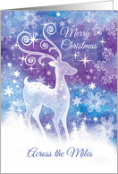Christmas Across the Miles. Ice Sculpture style Reindeer in Snow. card