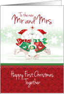 First Christmas Mr and Mrs. Cute Polar Bears Ice Skating Together. card